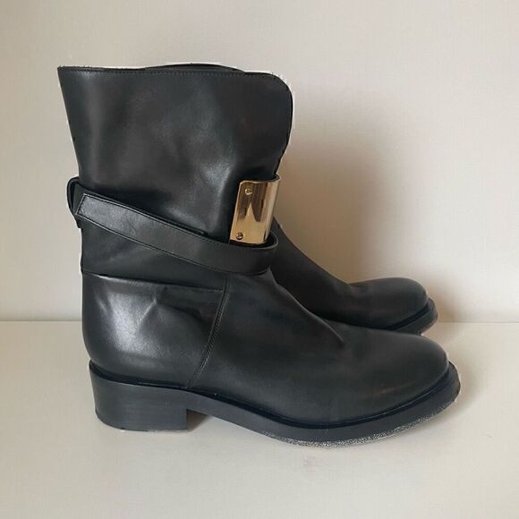 DOROTHEE SCHUMACHER Boots Black Leather Gold Biker Size EU 41 US 9.5 - Picture 2 of 12